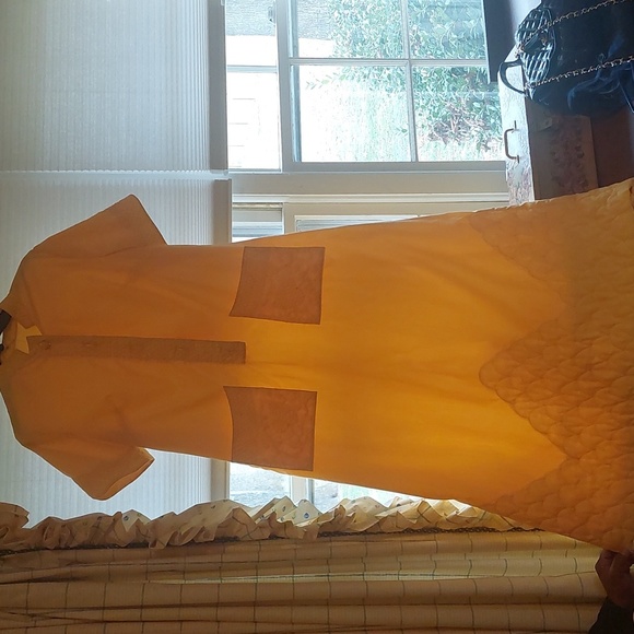 Vintage Charles and Co. Quilted Caftan House Dress Lined Yellow Hong Kong - Picture 1 of 8